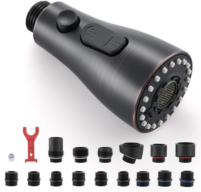 Main image of Pull Down Kitchen Faucet Sprayer Head Replacement Part, 15 Connectors, 3 Function Pull Out Sink Sprayer Replacement Nozzle, Kitchen Faucet Head Hose Spray Tap Spout,Oil Rubbed Bronze