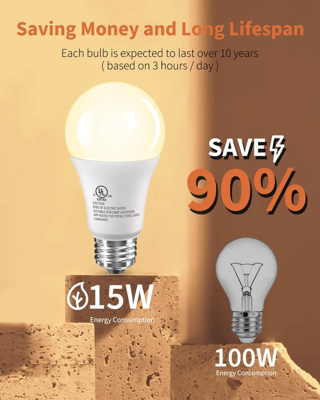 Alt view image 5 of 7 - LED Light Bulbs, 100 Watt Equivalent A19, Soft Warm White 2700K 10 Pack, 15W Bright White 1500 Lumens, Energy Saving, E26 Standard Base, Non Dimmable Lamp for Home Bedroom Indoor