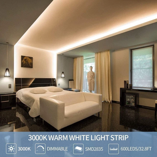 Alt view image 2 of 6 - Led Strip Lights 32.8ft Warm White Dimmable Led Light Strip Flexible Rope Lights Kits with 12v Etl Power Supply, Adhesive Clips, Dimmer Switch and Connectors for Indoor Decor