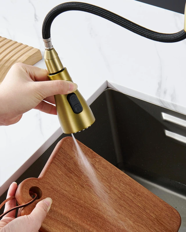 Alt view image 6 of 7 - Pull Down Kitchen Faucet Sprayer Head Replacement, Brushed Gold 3 Function Pull Out Sink Sprayer Replacement Nozzle Part, Kitchen Faucet Head Hose Spray Tap Spout, 15 adapters