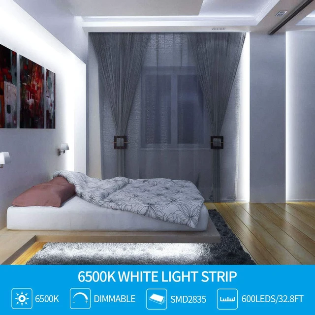 Alt view image 2 of 6 - Led Strip Lights 32.8ft White Dimmable Led Light Strip Flexible Rope Lights Kits with 12v Etl Power Supply, Adhesive Clips, Dimmer Switch and Connectors for Indoor Decor