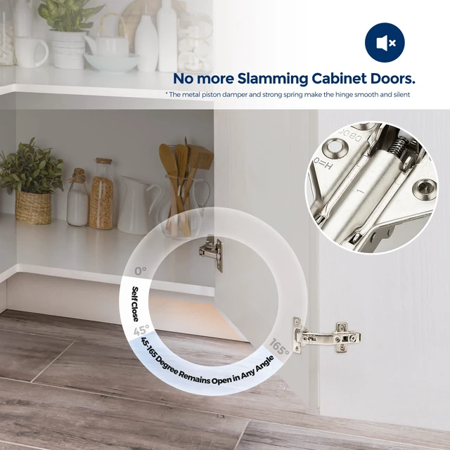 Alt view image 4 of 7 - Kitchen Cabinet Hinges,165 Degree Door Hinges, 5 Pairs 10 Pack Compatible with Lazy Susan Corner Cupboard, Full Overlay, for Face Frame Door, Concealed Corner, Cabinet Hardware