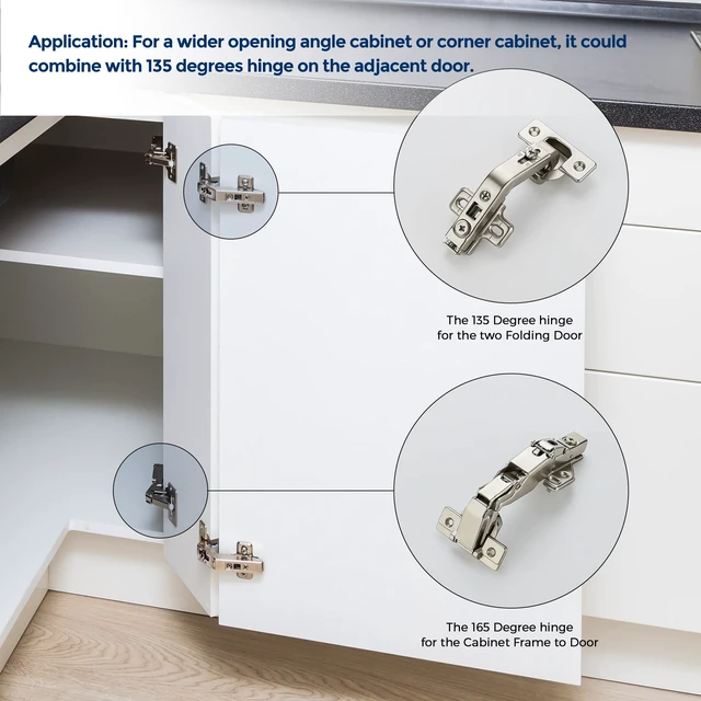 Alt view image 7 of 7 - Kitchen Cabinet Hinges,165 Degree Door Hinges, 5 Pairs 10 Pack Compatible with Lazy Susan Corner Cupboard, Full Overlay, for Face Frame Door, Concealed Corner, Cabinet Hardware