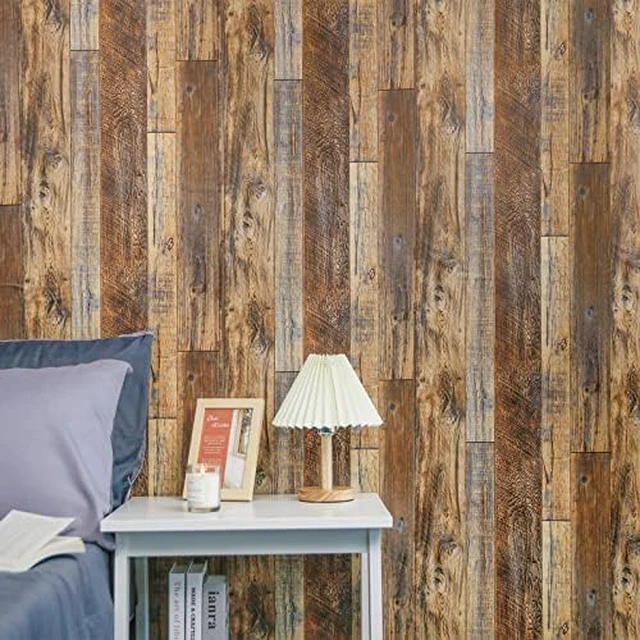 Alt view image 3 of 7 - Wood Grain Contact Paper Peel and Stick Wood Look Wallpaper for Countertops 17.5" X 984" Woodgrain Contact Paper Brown Wood Panel Removable Wallpaper Rustic Vinyl Wrap Easy to Install for Wall Cabinet