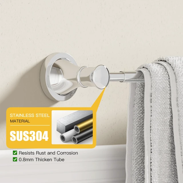 Alt view image 3 of 7 - Towel Racks for Bathroom Wall Mounted Bath Towel Bar Polished Chrome Adjustable 16-26 In, Wall Mounted Towel Holder, Stainless Steel, Rustproof, Towel Bar Rod Hanger Hardware Accessories Hotel