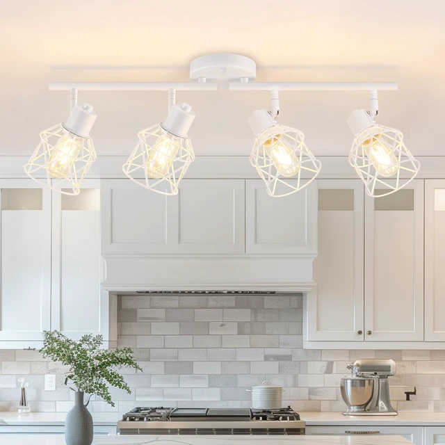Main image of 4-Lights Kitchen Light Fixtures Ceiling Mount, Adjustable Multi-Directional White Flush Mount Ceiling Light Fixture with Metal Cage, Modern Spot Ceiling Lamp for Hallway, Dining Room, Bedroom
