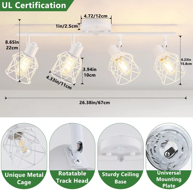 Alt view image 2 of 7 - 4-Lights Kitchen Light Fixtures Ceiling Mount, Adjustable Multi-Directional White Flush Mount Ceiling Light Fixture with Metal Cage, Modern Spot Ceiling Lamp for Hallway, Dining Room, Bedroom