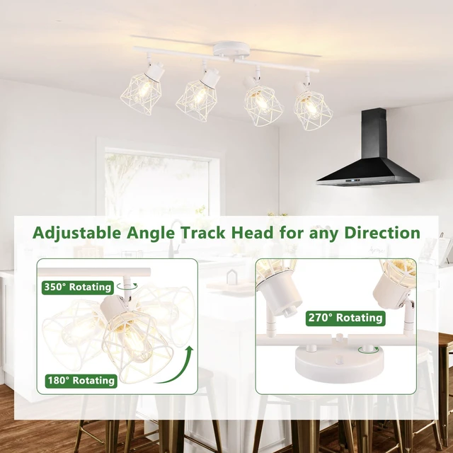 Alt view image 5 of 7 - 4-Lights Kitchen Light Fixtures Ceiling Mount, Adjustable Multi-Directional White Flush Mount Ceiling Light Fixture with Metal Cage, Modern Spot Ceiling Lamp for Hallway, Dining Room, Bedroom