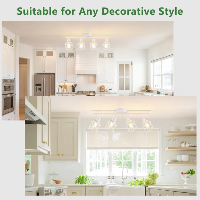 Alt view image 6 of 7 - 4-Lights Kitchen Light Fixtures Ceiling Mount, Adjustable Multi-Directional White Flush Mount Ceiling Light Fixture with Metal Cage, Modern Spot Ceiling Lamp for Hallway, Dining Room, Bedroom