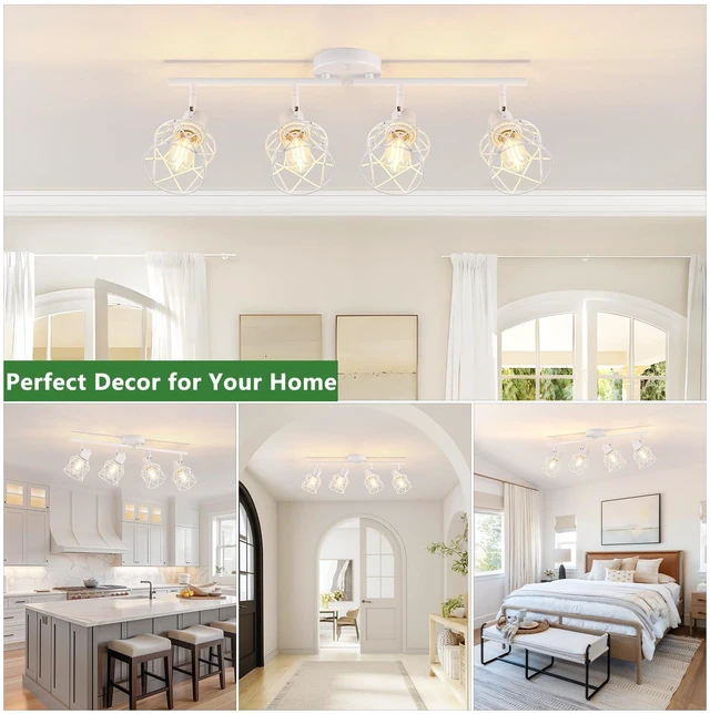Alt view image 7 of 7 - 4-Lights Kitchen Light Fixtures Ceiling Mount, Adjustable Multi-Directional White Flush Mount Ceiling Light Fixture with Metal Cage, Modern Spot Ceiling Lamp for Hallway, Dining Room, Bedroom