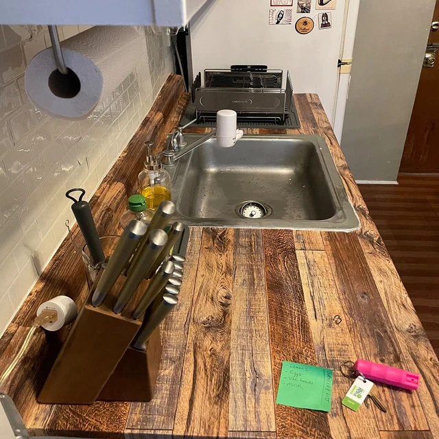 Alt view image 5 of 7 - Wood Grain Contact Paper Peel and Stick Wood Look Wallpaper for Countertops 17.5" X 984" Woodgrain Contact Paper Brown Wood Panel Removable Wallpaper Rustic Vinyl Wrap Easy to Install for Wall Cabinet
