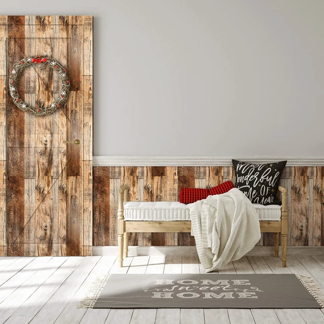 Alt view image 7 of 7 - Wood Grain Contact Paper Peel and Stick Wood Look Wallpaper for Countertops 17.5" X 984" Woodgrain Contact Paper Brown Wood Panel Removable Wallpaper Rustic Vinyl Wrap Easy to Install for Wall Cabinet