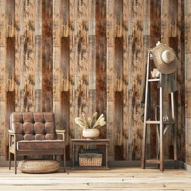 Alt view image 6 of 7 - Wood Grain Contact Paper Peel and Stick Wood Look Wallpaper for Countertops 17.5" X 984" Woodgrain Contact Paper Brown Wood Panel Removable Wallpaper Rustic Vinyl Wrap Easy to Install for Wall Cabinet