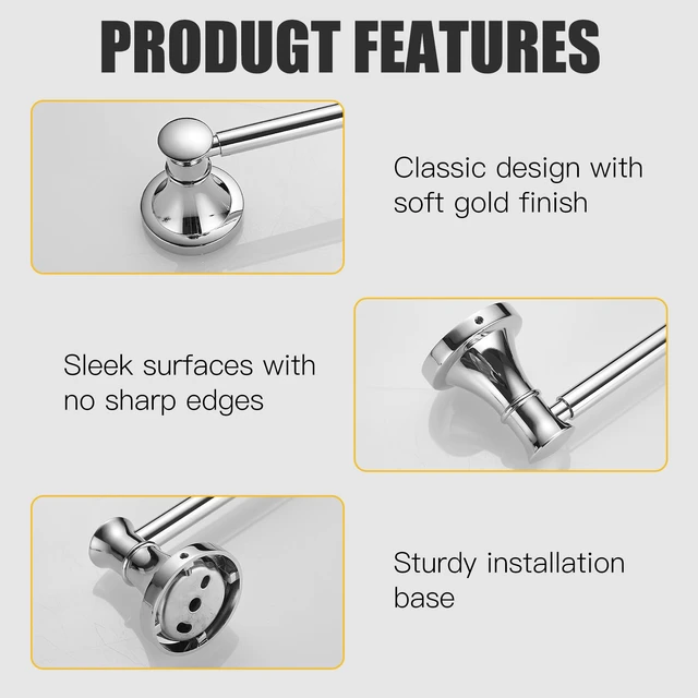 Alt view image 6 of 7 - Towel Racks for Bathroom Wall Mounted Bath Towel Bar Polished Chrome Adjustable 16-26 In, Wall Mounted Towel Holder, Stainless Steel, Rustproof, Towel Bar Rod Hanger Hardware Accessories Hotel
