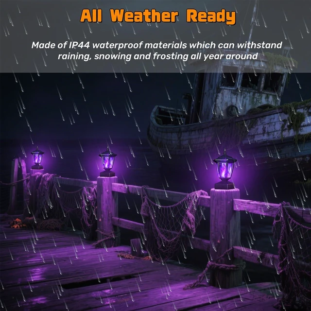 Alt view image 5 of 7 - Solar Flame Post Cap Lights Outdoor, Halloween Flickering Purple Flame Post Lights, Solar Powered LED Lantern Waterproof for Garden Deck Fence Patio, Fit 4x4, 5x5 or 6x6 Wooden Posts, 6 Pack