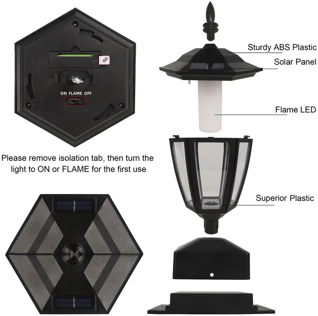 Alt view image 6 of 7 - Solar Flame Post Cap Lights Outdoor, Halloween Flickering Purple Flame Post Lights, Solar Powered LED Lantern Waterproof for Garden Deck Fence Patio, Fit 4x4, 5x5 or 6x6 Wooden Posts, 6 Pack