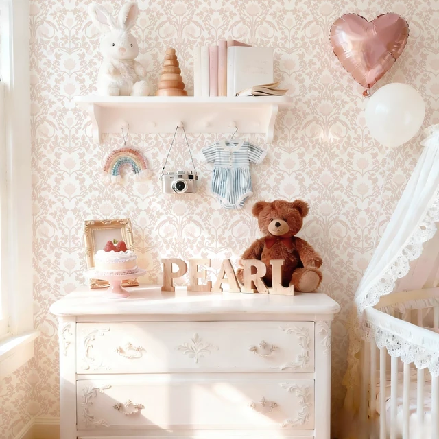 Alt view image 3 of 7 - 17.3" × 393.7" Pink Peel and Stick Wallpaper, Floral Wallpaper for Bedroom Bathroom Self Adhesive Removable