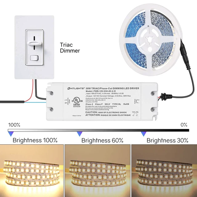 Alt view image 4 of 6 - 30W Dimmable LED Driver, 120V AC to 12V DC Transformer, UL Listed TRIAC / Forward-Phase Dimming, For LED Strip Lights Signs, Compatible with Lutron Leviton Dimmer