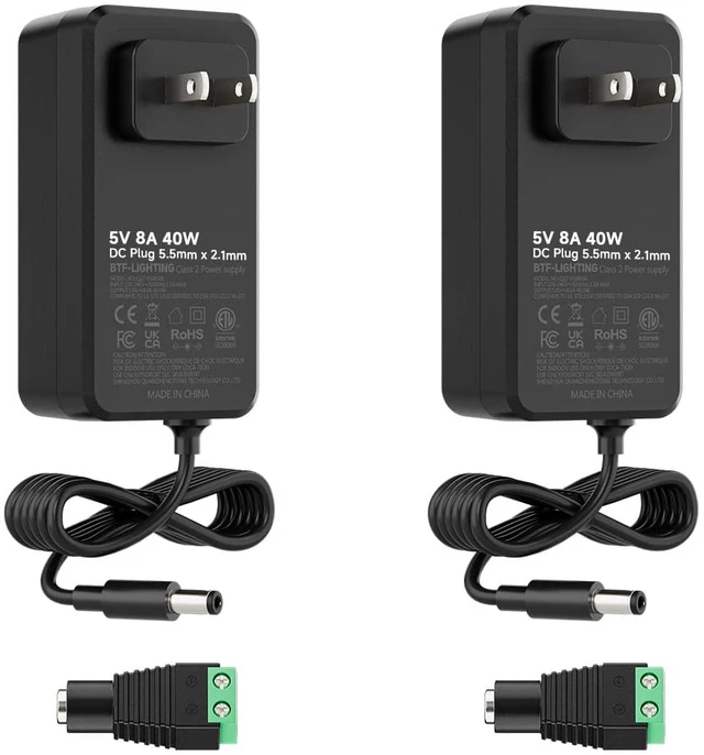 Main image of DC5V 8A 40W LED Driver 2 Pack, Class 2 Transformer 100-240V AC to 5V DC 40W Converter, Over Voltage Protection, Short Circuit Protection