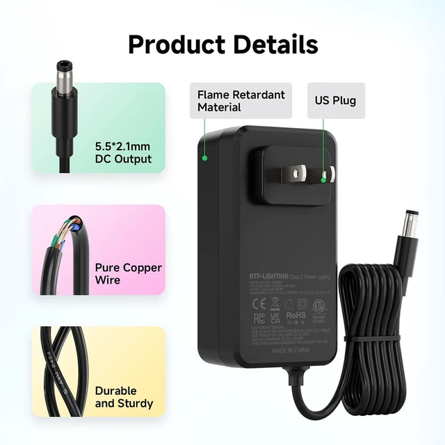 Alt view image 4 of 7 - DC5V 8A 40W LED Driver 2 Pack, Class 2 Transformer 100-240V AC to 5V DC 40W Converter, Over Voltage Protection, Short Circuit Protection