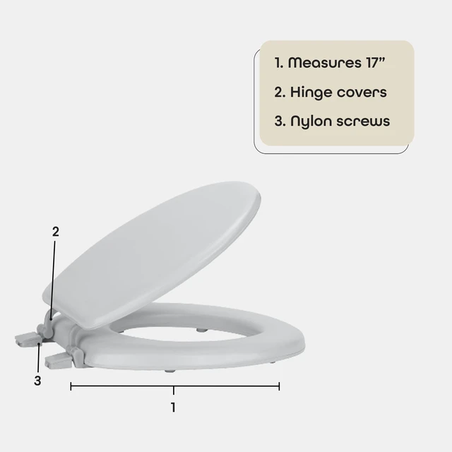 Alt view image 4 of 7 - Soft Standard Vinyl Toilet Seat, Silver, 17 in Toilet-Seat Construction: Contoured Seat Profile and Durable Finish Create a Polished Fixture Update
