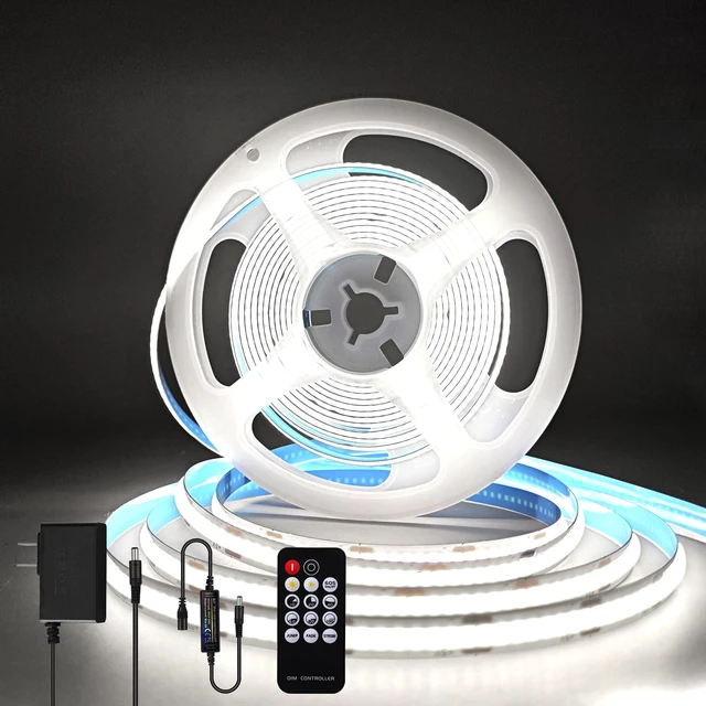 Main image of COB LED Strip Light 24V, 16.4ft White LED Light Strip with Remote, High Density Flexible White Tape Lights, CRI90+ LED Lighting for Backlighting for TV, Bedroom, Cabinet, Indoor Decor