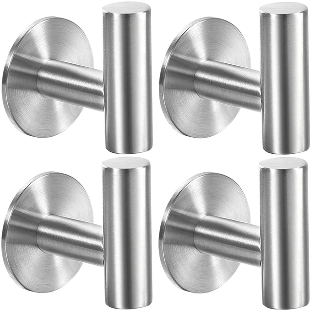 Main image of Brushed Nickel Self Adhesive Stainless Steel Towel Hooks (4-Pack) SUS304, Self-Adhesive, Heavy Duty, Waterproof, Coat Robe Hook for Bathroom, Kitchen, Hotel