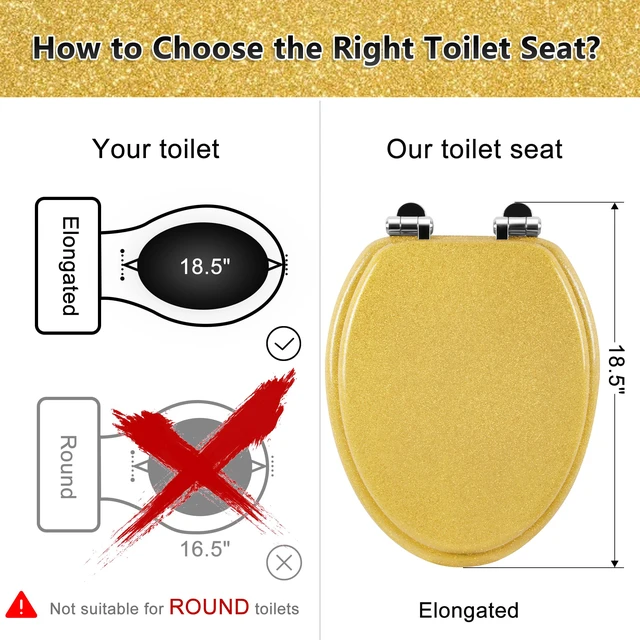Alt view image 2 of 7 - Glitter Toilet Seat, Slow Close (Elongated, Yellow) Molded Wood Elongated Toilet Seat, Quiet Close, Quick Release Hinges, Easy to Install and Clean