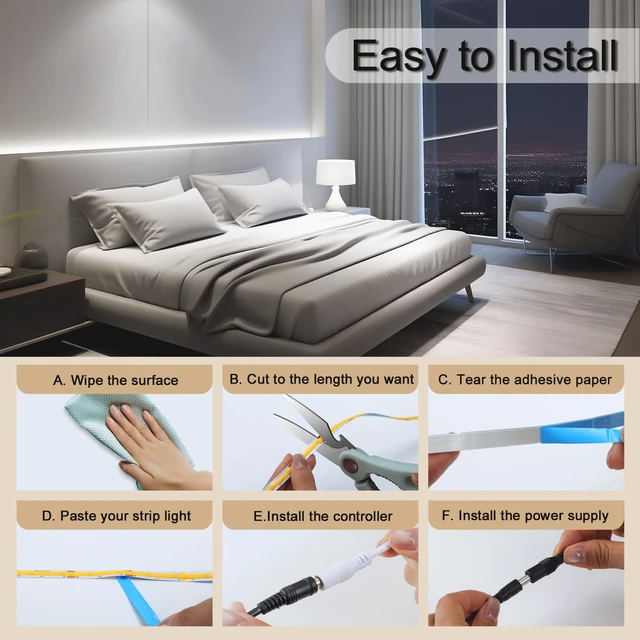 Alt view image 3 of 6 - COB LED Strip Light 24V, 16.4ft White LED Light Strip with Remote, High Density Flexible White Tape Lights, CRI90+ LED Lighting for Backlighting for TV, Bedroom, Cabinet, Indoor Decor