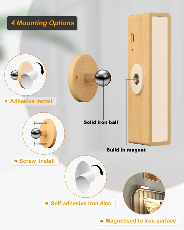 Alt view image 5 of 7 - Battery Operated Wall Sconces Set of 2,Rechargeable Wall Lights Wood,Stick On Wall Lights for Bedroom,Wall Mounted Bedside Reading Lamps Dimmable,Battery Powered Wall Lamp for Bedroom