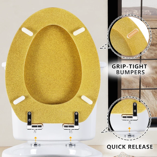 Alt view image 4 of 7 - Glitter Toilet Seat, Slow Close (Elongated, Yellow) Molded Wood Elongated Toilet Seat, Quiet Close, Quick Release Hinges, Easy to Install and Clean