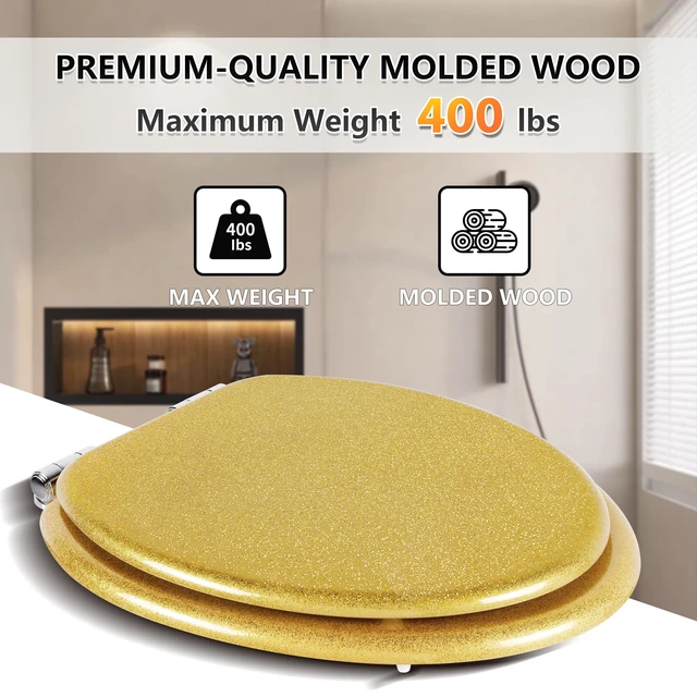 Alt view image 5 of 7 - Glitter Toilet Seat, Slow Close (Elongated, Yellow) Molded Wood Elongated Toilet Seat, Quiet Close, Quick Release Hinges, Easy to Install and Clean