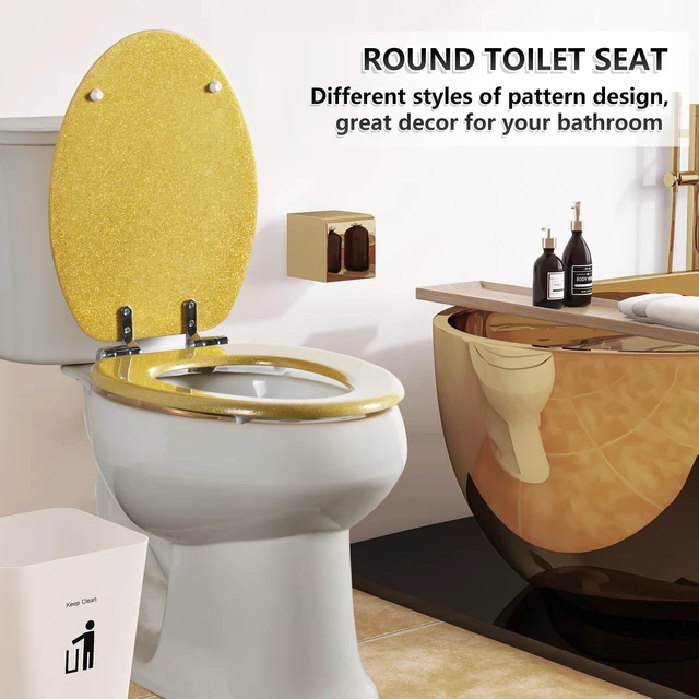 Alt view image 6 of 7 - Glitter Toilet Seat, Slow Close (Elongated, Yellow) Molded Wood Elongated Toilet Seat, Quiet Close, Quick Release Hinges, Easy to Install and Clean
