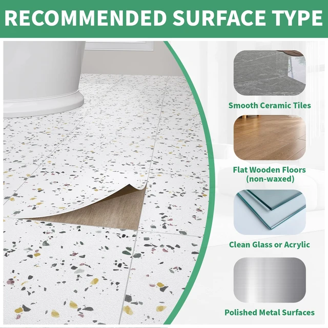 Alt view image 6 of 7 - 40-Pack 40 Sq.Ft Peel and Stick Floor Tiles Vinyl Matte Pattern Flooring, 12 x 12 Self Adhesive Vinyl Flooring DIY for Kitchen, Bathroom, Laundry, White Terrazzo Marble