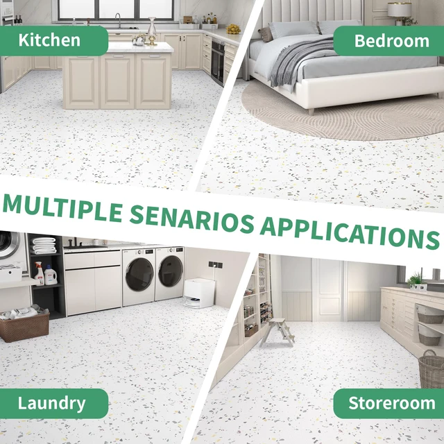 Alt view image 7 of 7 - 40-Pack 40 Sq.Ft Peel and Stick Floor Tiles Vinyl Matte Pattern Flooring, 12 x 12 Self Adhesive Vinyl Flooring DIY for Kitchen, Bathroom, Laundry, White Terrazzo Marble