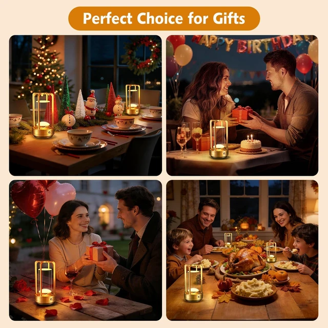 Alt view image 7 of 7 - Rechargeable Table Lamp for Outdoor Indoor Portable Lamp with 3 Colors Cordless Table Lamps - Dimmable LED Metal Battery Operated Lantern - Small Table Lamp for Bedroom/Bar/Coffee Shop/Camping