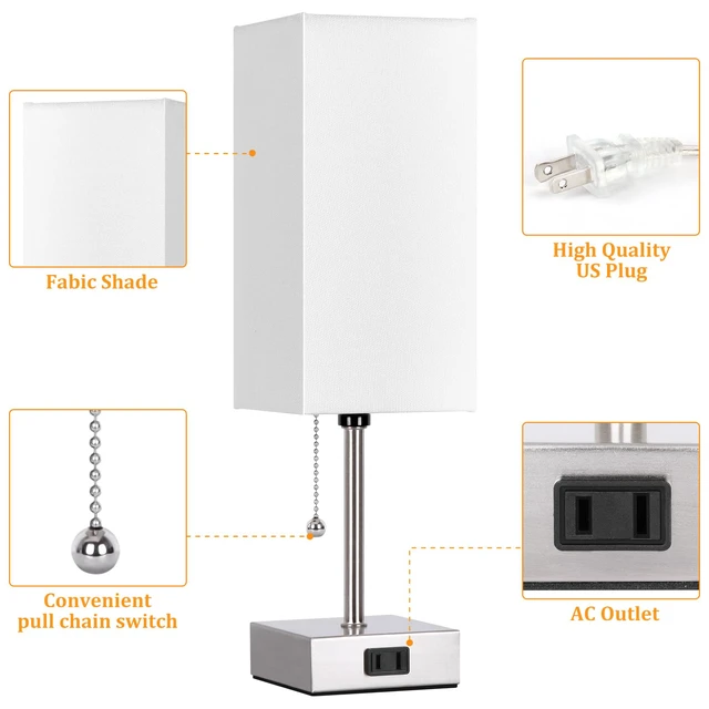 Alt view image 3 of 7 - Touch Control Bedside Lamp, 3 Way Dimmable Nightstand Lamp with 2 USB Ports & AC Outlet, Modern Style, White Fabric Shade
