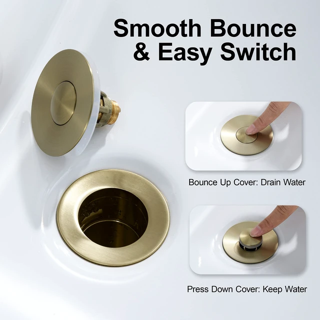 Alt view image 6 of 7 - Universal Bathroom Sink Stopper - Bounce Wash Basin Drain Filter, Stainless Steel Pop Up Drain Stopper, Bullet Core Push Type Sink Stopper, Sink Drain Plug with Anti-Clogging Strainer, Brushed Gold1