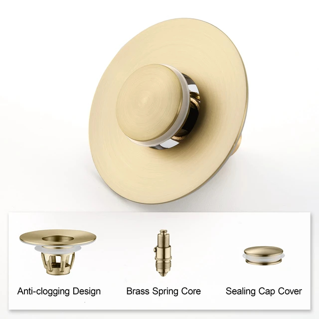 Alt view image 7 of 7 - Universal Bathroom Sink Stopper - Bounce Wash Basin Drain Filter, Stainless Steel Pop Up Drain Stopper, Bullet Core Push Type Sink Stopper, Sink Drain Plug with Anti-Clogging Strainer, Brushed Gold1