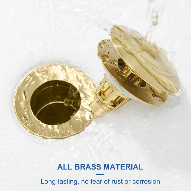 Alt view image 4 of 7 - Universal Bathroom Sink Stopper - Pop Up Sink Drain Stopper, Push Button Flixfilter Sink Drain Stopper Replacement, Wash Basin Drain Filter Plug Anti-Clogging Basket, Brushed Gold