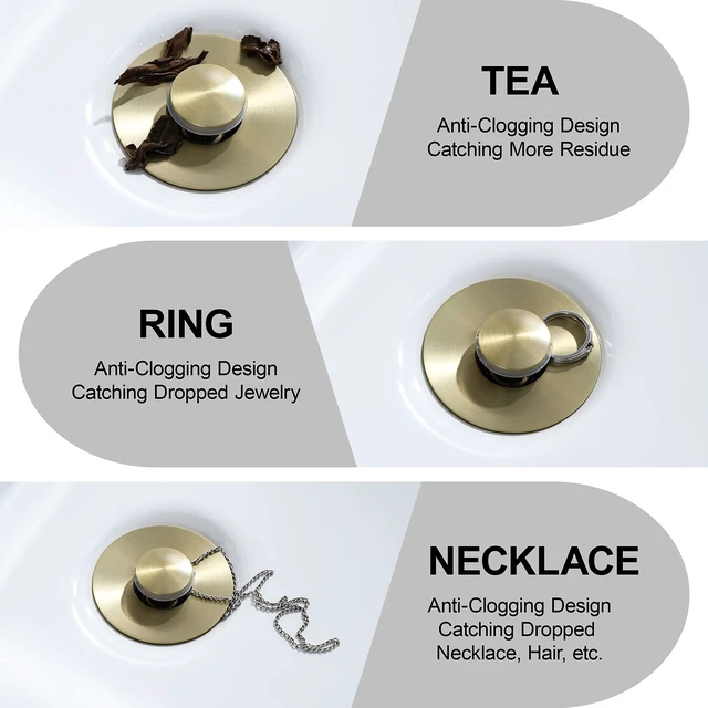 Alt view image 4 of 7 - Universal Bathroom Sink Stopper - Bounce Wash Basin Drain Filter, Stainless Steel Pop Up Drain Stopper, Bullet Core Push Type Sink Stopper, Sink Drain Plug with Anti-Clogging Strainer, Brushed Gold1