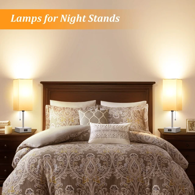 Alt view image 6 of 7 - Touch Control Bedside Lamp, 3 Way Dimmable Nightstand Lamp with 2 USB Ports & AC Outlet, Modern Style, White Fabric Shade