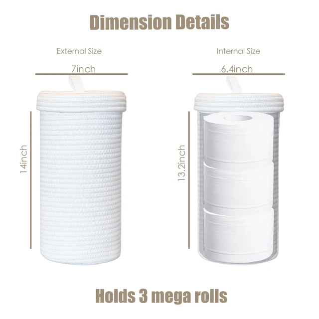 Alt view image 2 of 6 - Toilet Paper Holder Handmade Woven Cotton Toilet Paper Stand & Storage Basket with Lid, Freestanding Organizer for Bathroom, Fits 3 Mega Rolls Gradient Brown 14'' x 7''