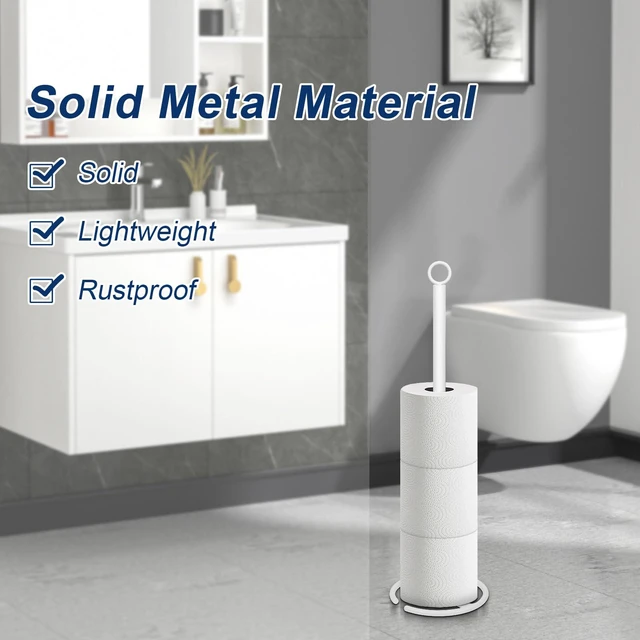 Alt view image 3 of 7 - Bath Toilet Paper Holder Stand, Freestanding Tissue Paper Storage with Reserve, Space Toilet 4 Rolls Holder for Bathroom/Kitchen Countertop-All Metal (1 Pack, White)