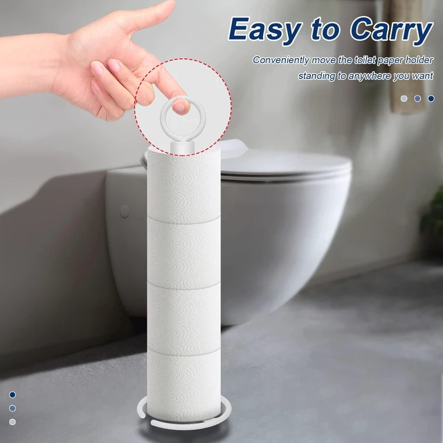 Alt view image 5 of 7 - Bath Toilet Paper Holder Stand, Freestanding Tissue Paper Storage with Reserve, Space Toilet 4 Rolls Holder for Bathroom/Kitchen Countertop-All Metal (1 Pack, White)