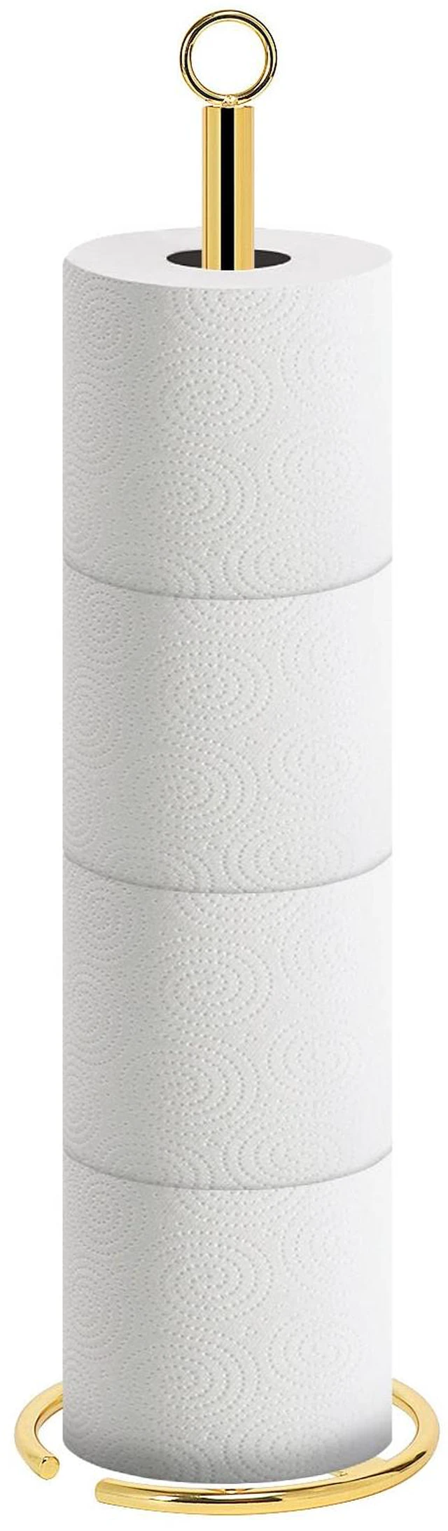 Main image of Bath Toilet Paper Holder Stand, Freestanding Tissue Paper Storage with Reserve, Space Toilet 4 Rolls Holder for Bathroom/Kitchen Countertop-All Metal (1 Pack, Chrome Gold)