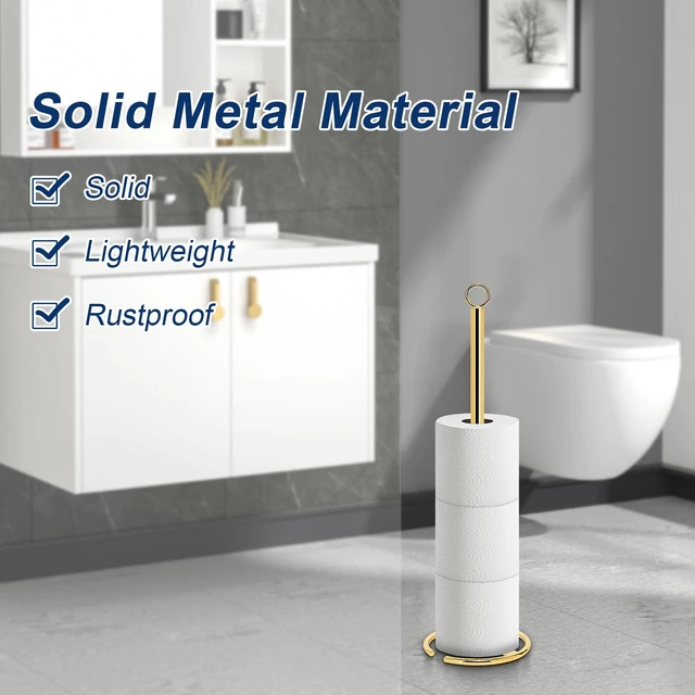 Alt view image 3 of 7 - Bath Toilet Paper Holder Stand, Freestanding Tissue Paper Storage with Reserve, Space Toilet 4 Rolls Holder for Bathroom/Kitchen Countertop-All Metal (1 Pack, Chrome Gold)