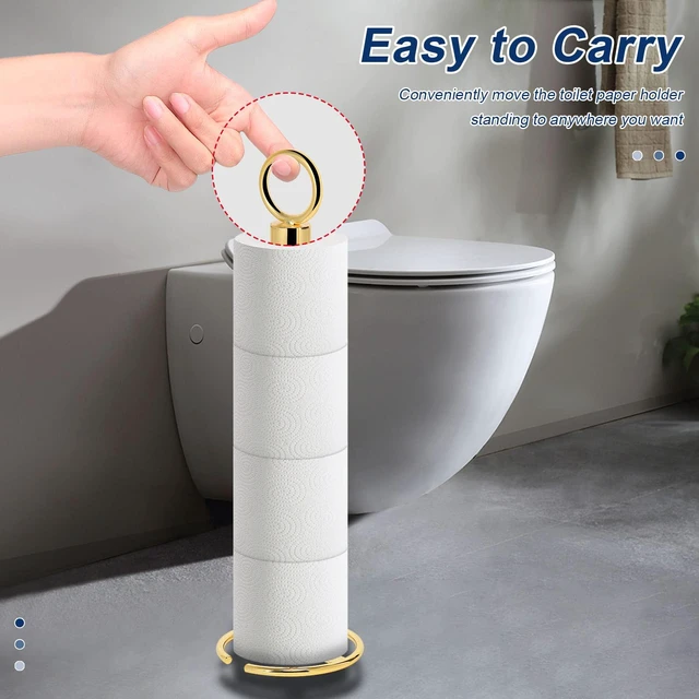 Alt view image 4 of 7 - Bath Toilet Paper Holder Stand, Freestanding Tissue Paper Storage with Reserve, Space Toilet 4 Rolls Holder for Bathroom/Kitchen Countertop-All Metal (1 Pack, Chrome Gold)