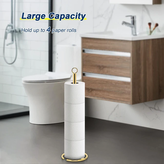 Alt view image 6 of 7 - Bath Toilet Paper Holder Stand, Freestanding Tissue Paper Storage with Reserve, Space Toilet 4 Rolls Holder for Bathroom/Kitchen Countertop-All Metal (1 Pack, Chrome Gold)