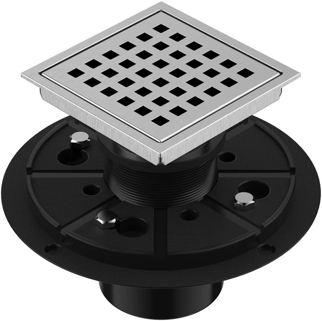 Main image of Square Shower Drain 4-3/8 Inch Brushed Nickel with ABS Flange Stainless Steel, Anti-Clog, Removable Grid Grate and Hair Catcher, for Modern Bathroom Remodel Curbless Shower